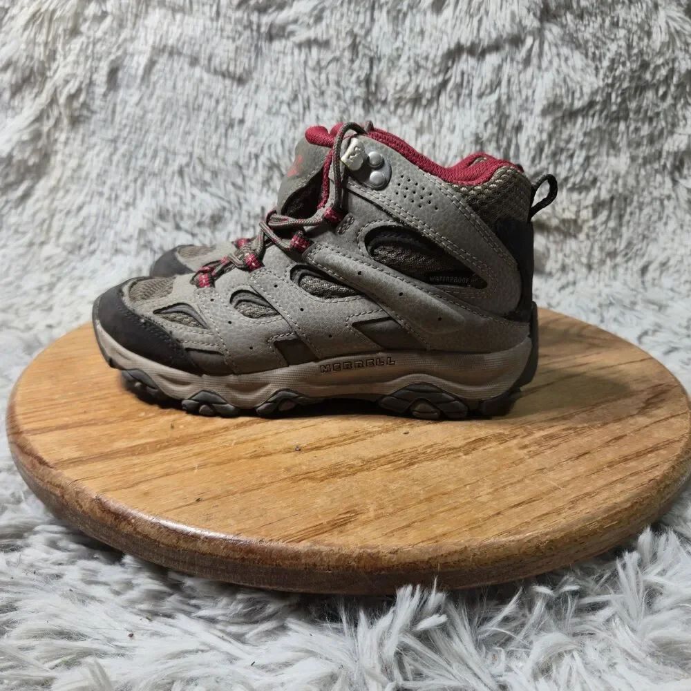 Merrell Moab 3 Waterproof Kids Hiking Boot Boulder Red Lace Up Outdoor Size 2